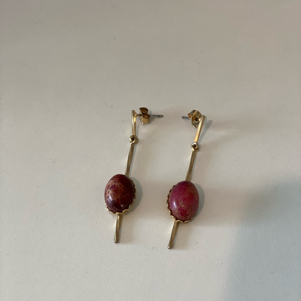 Red Stone x Bronze Earrings